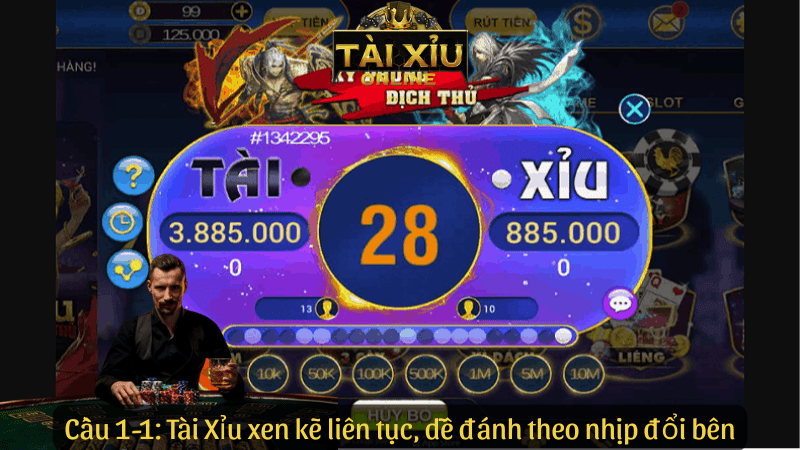 Cầu 1-1: Tài Xỉu xen kẽ liên tục, dễ đánh theo nhịp đổi bên